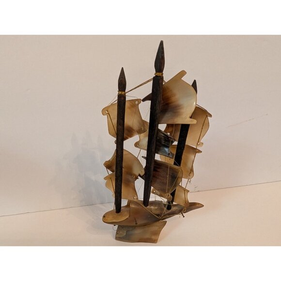 Handcrafted Horn Sailing Ship Decor - 12" Tall - Unique Nautical Figurine - Picture 4 of 6